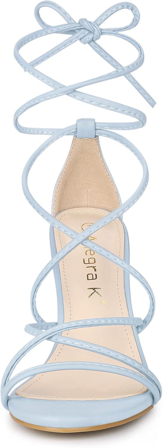 imageAllegra K Womens Lace Up Heels Strappy Stiletto Heel SandalsLight Blue