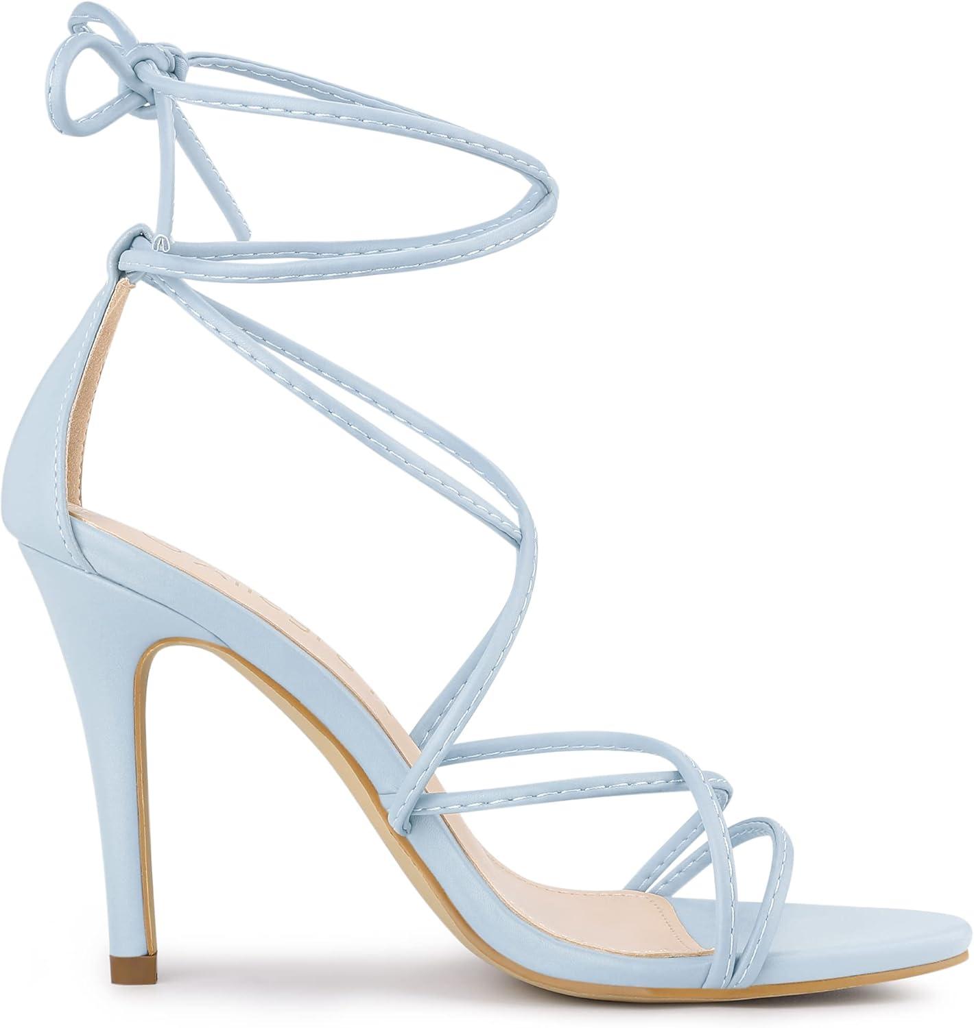imageAllegra K Womens Lace Up Heels Strappy Stiletto Heel SandalsLight Blue