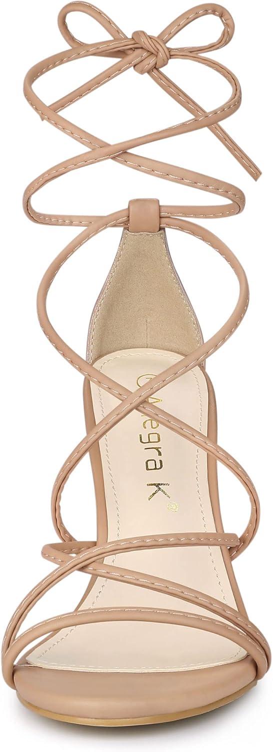 imageAllegra K Womens Lace Up Heels Strappy Stiletto Heel SandalsNude