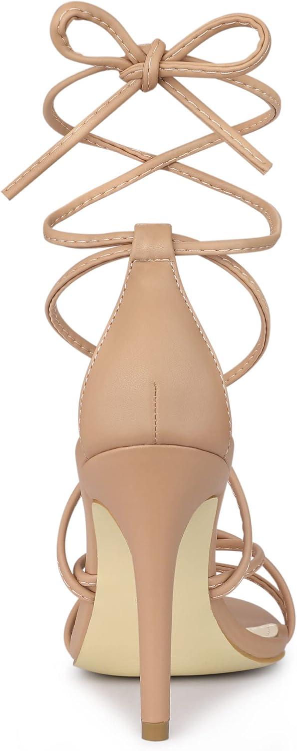 imageAllegra K Womens Lace Up Heels Strappy Stiletto Heel SandalsNude