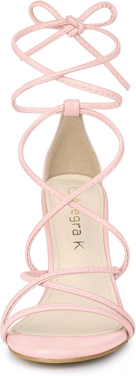 imageAllegra K Womens Lace Up Heels Strappy Stiletto Heel SandalsPink