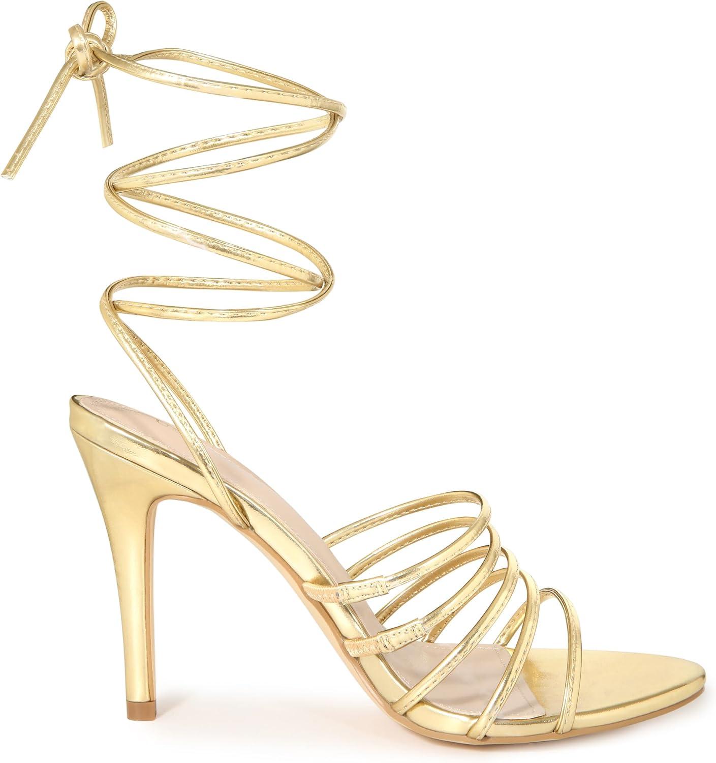 imageAllegra K Womens Lace Up Stiletto Heel Strappy SandalsGold