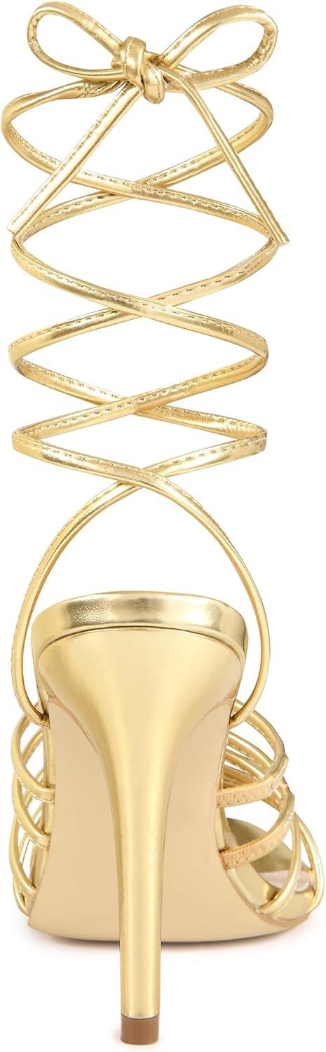 imageAllegra K Womens Lace Up Stiletto Heel Strappy SandalsGold