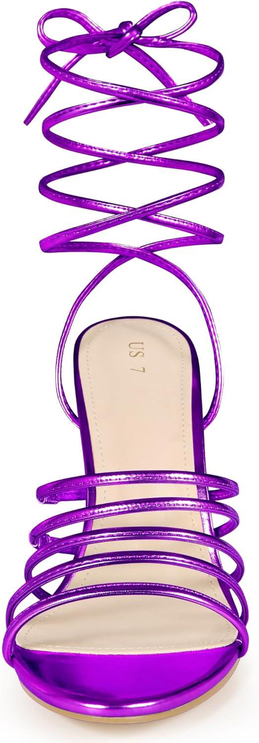 imageAllegra K Womens Lace Up Stiletto Heel Strappy SandalsPurple