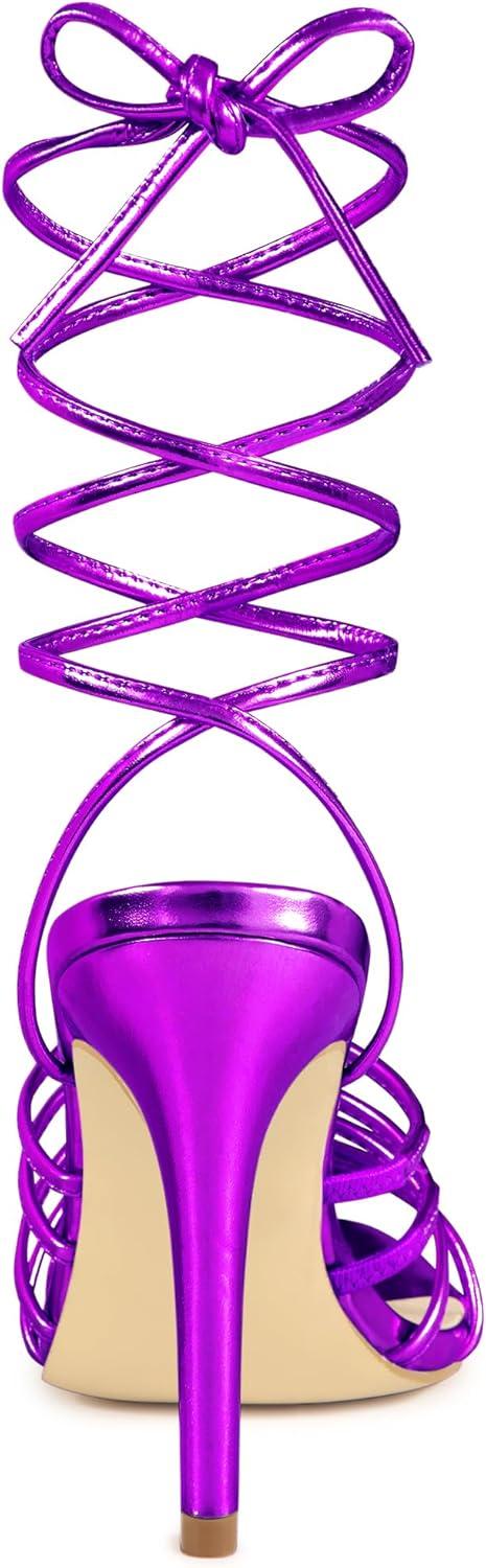 imageAllegra K Womens Lace Up Stiletto Heel Strappy SandalsPurple