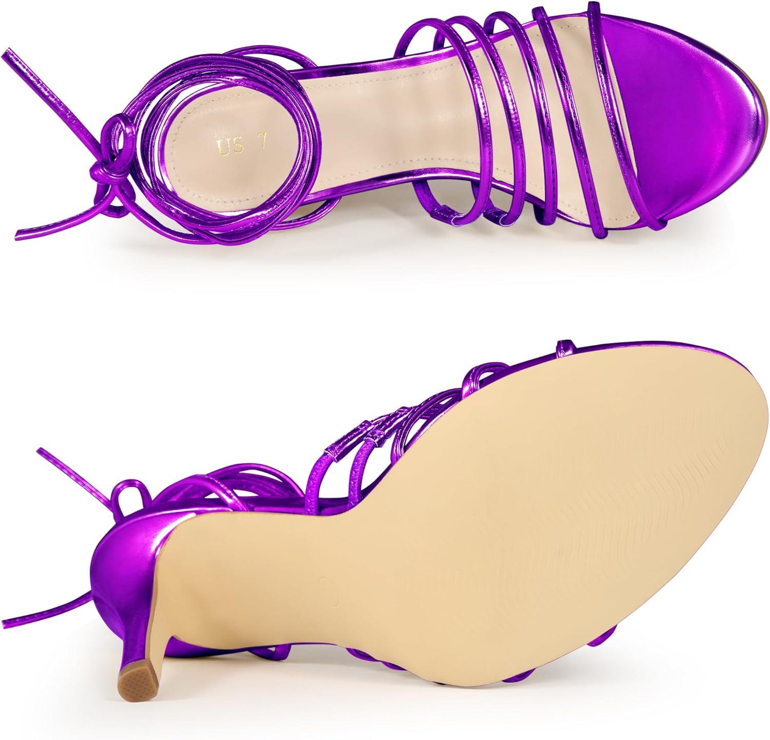 imageAllegra K Womens Lace Up Stiletto Heel Strappy SandalsPurple