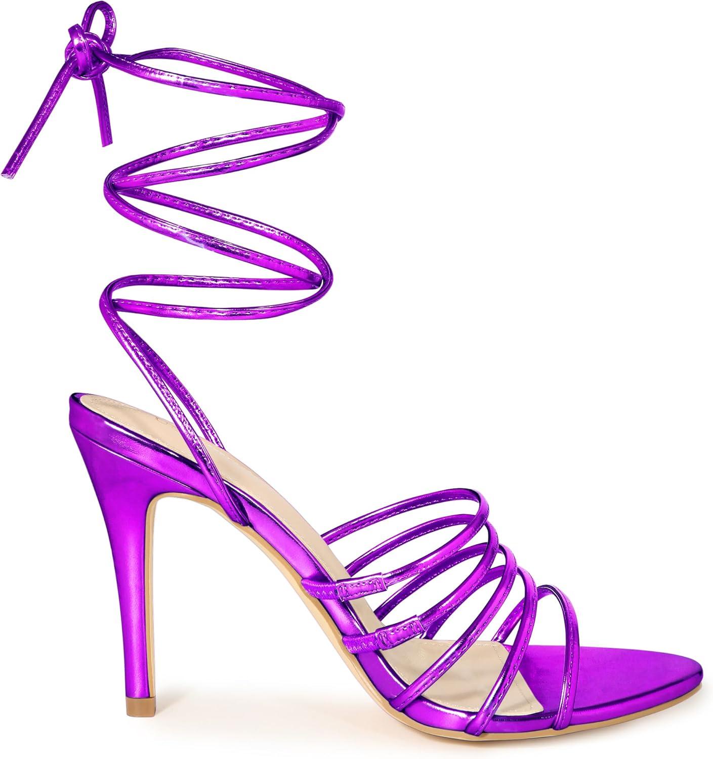 imageAllegra K Womens Lace Up Stiletto Heel Strappy SandalsPurple