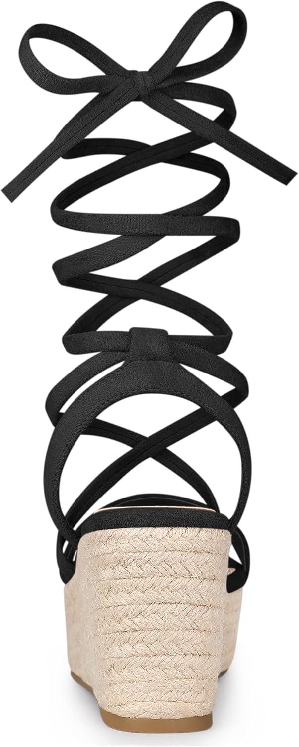 imageAllegra K Womens Lace Up Wedge Heel Slingback Platform Strappy SandalsBlack