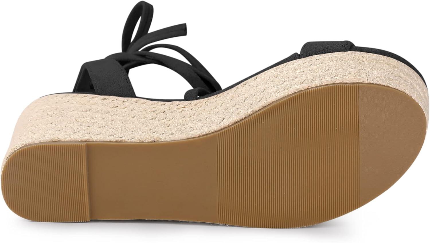 imageAllegra K Womens Lace Up Wedge Heel Slingback Platform Strappy SandalsBlack