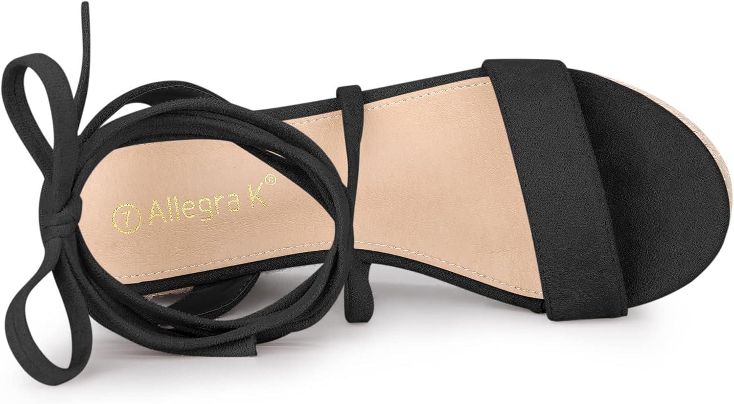 imageAllegra K Womens Lace Up Wedge Heel Slingback Platform Strappy SandalsBlack