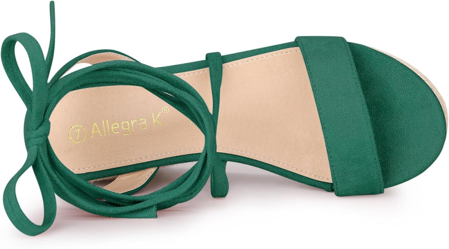 imageAllegra K Womens Lace Up Wedge Heel Slingback Platform Strappy SandalsDark Green