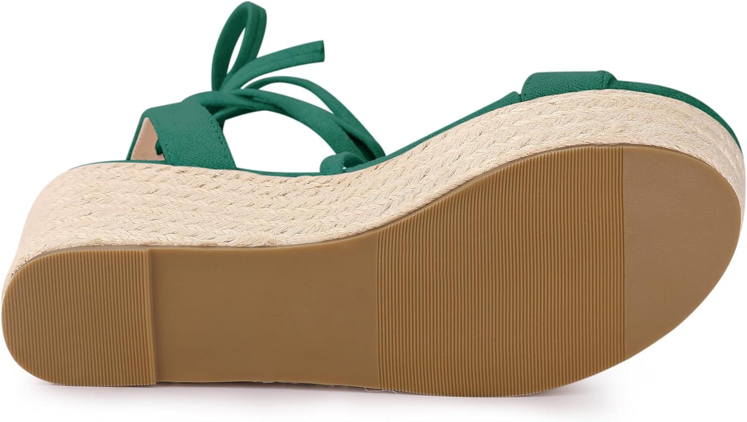 imageAllegra K Womens Lace Up Wedge Heel Slingback Platform Strappy SandalsDark Green