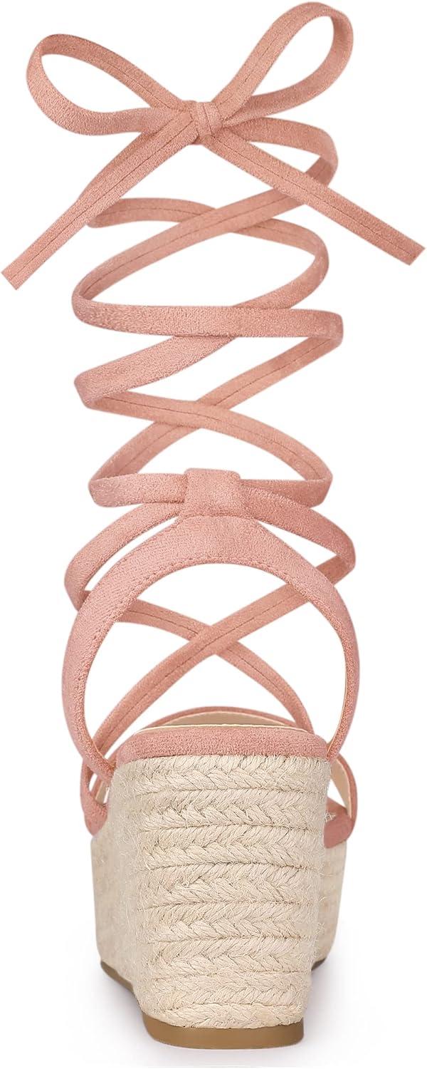 imageAllegra K Womens Lace Up Wedge Heel Slingback Platform Strappy SandalsPink