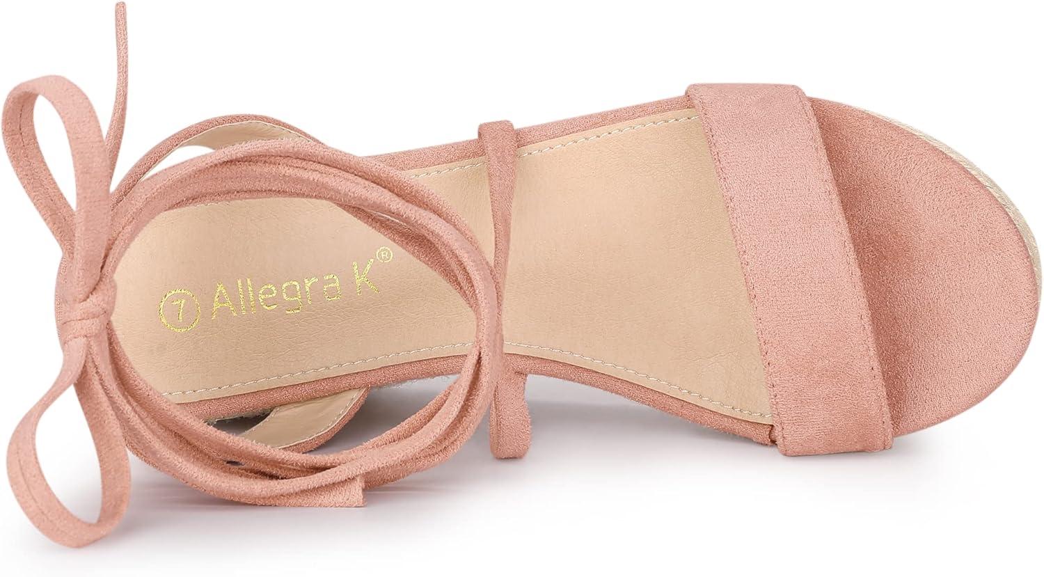 imageAllegra K Womens Lace Up Wedge Heel Slingback Platform Strappy SandalsPink