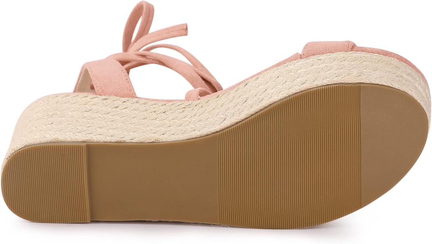 imageAllegra K Womens Lace Up Wedge Heel Slingback Platform Strappy SandalsPink