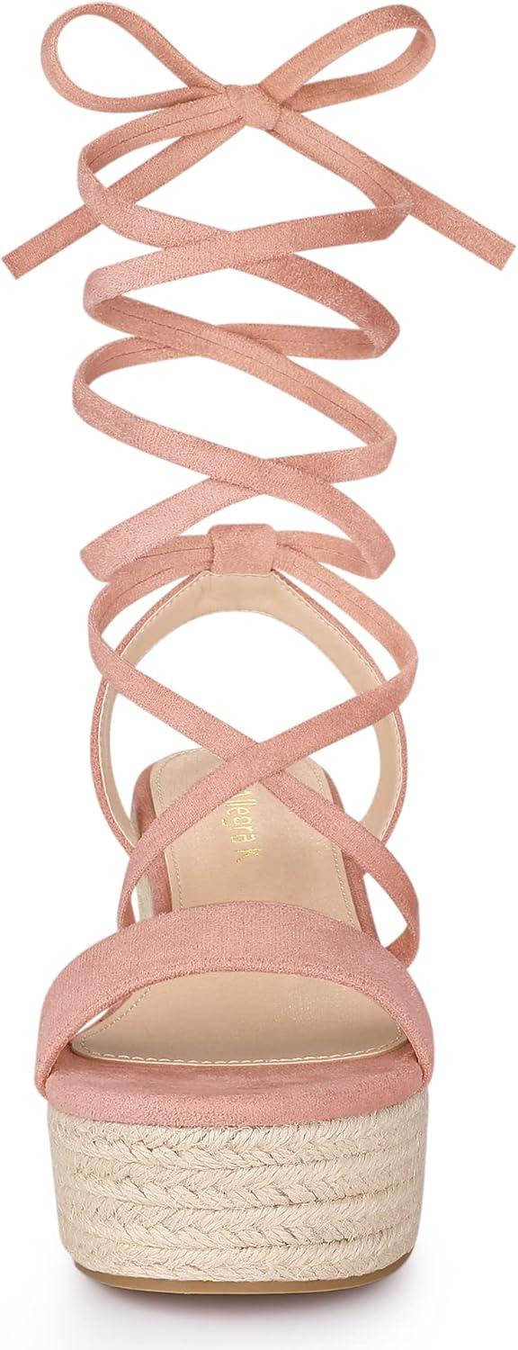imageAllegra K Womens Lace Up Wedge Heel Slingback Platform Strappy SandalsPink