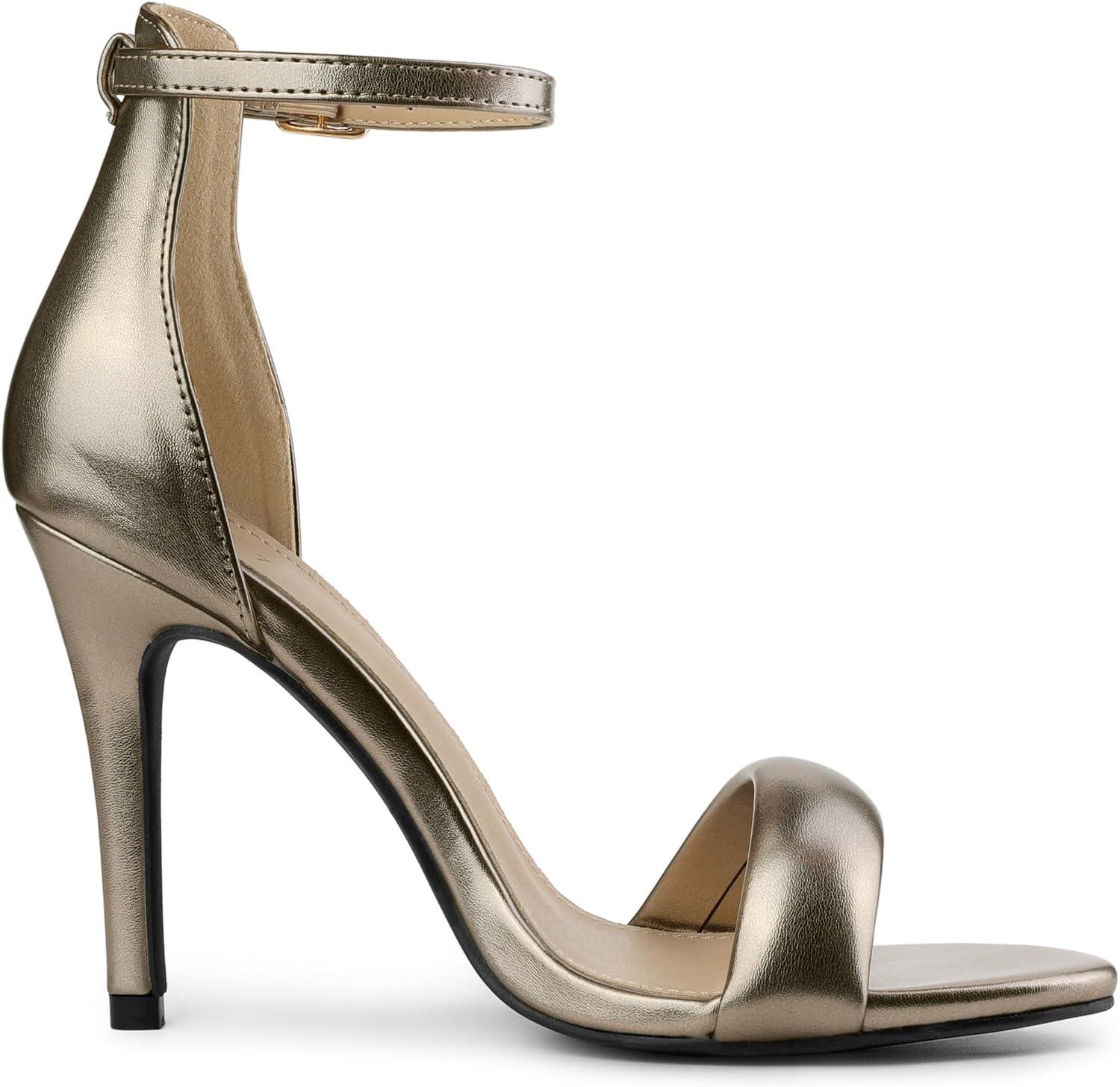 imageAllegra K Womens Open Toe Buckle Ankle Strap Stiletto High Heel SandalsPewter