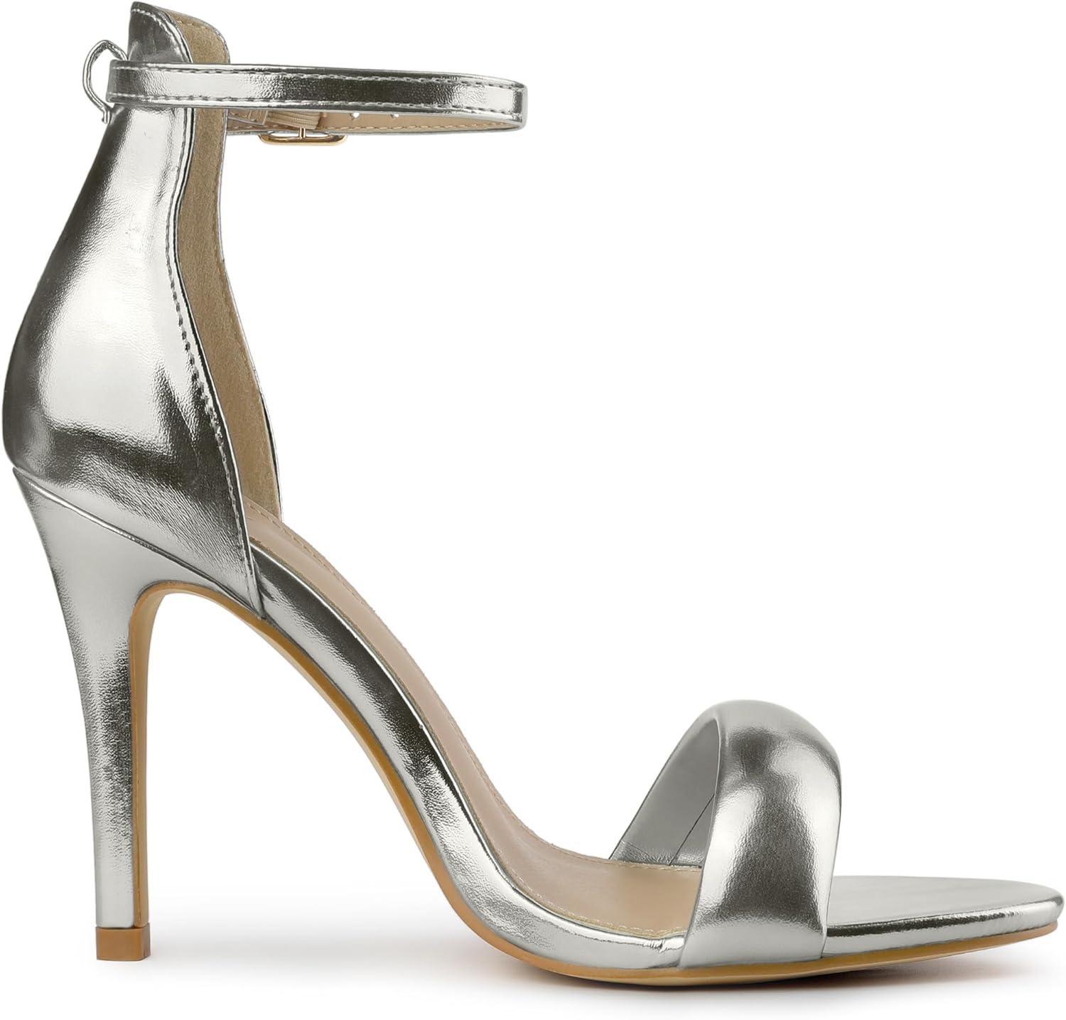 imageAllegra K Womens Open Toe Buckle Ankle Strap Stiletto High Heel SandalsSilver