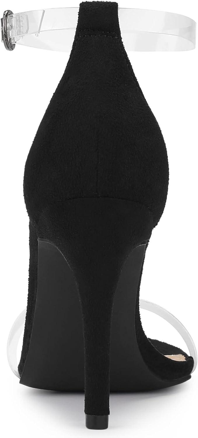 imageAllegra K Womens Open Toe Clear Ankle Strap Stiletto Heel SandalsBlack