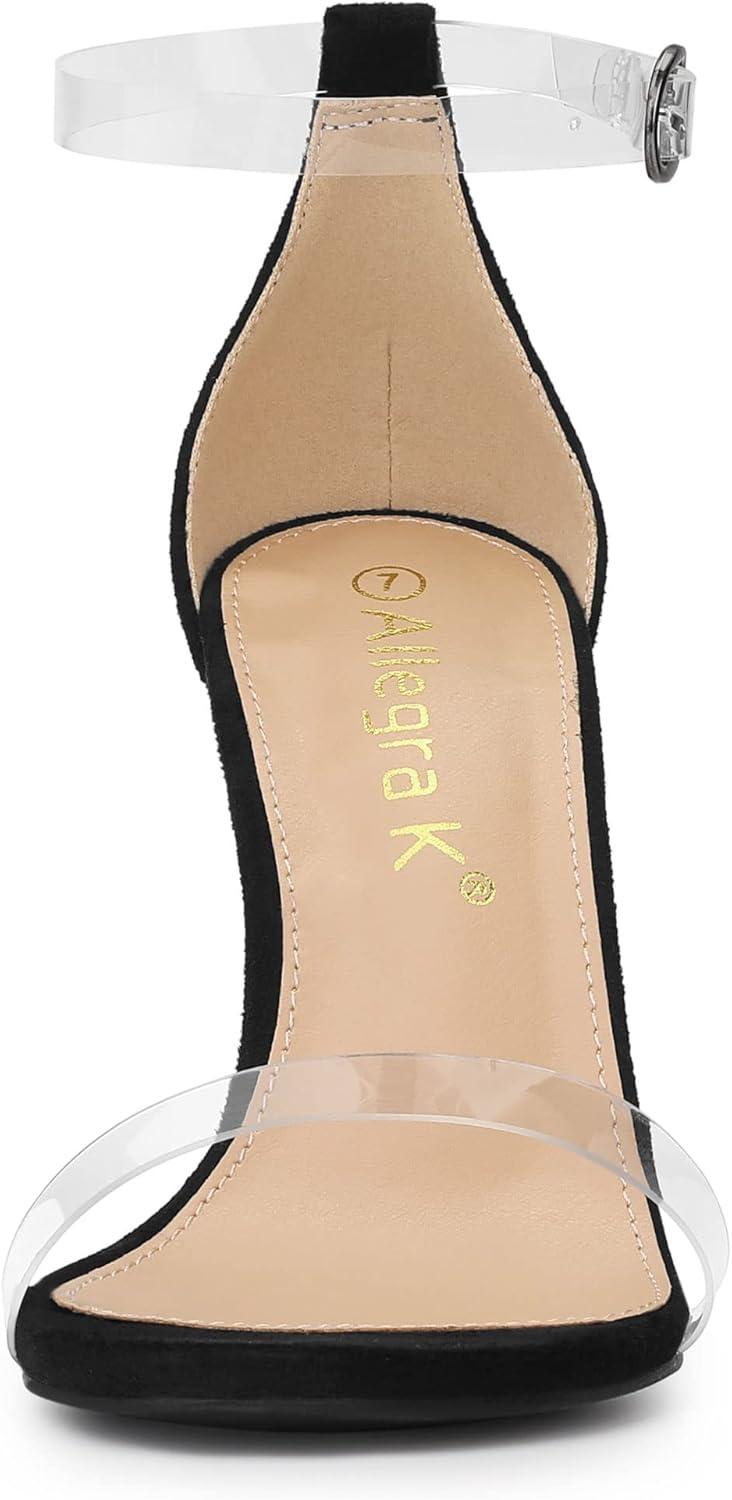 imageAllegra K Womens Open Toe Clear Ankle Strap Stiletto Heel SandalsBlack