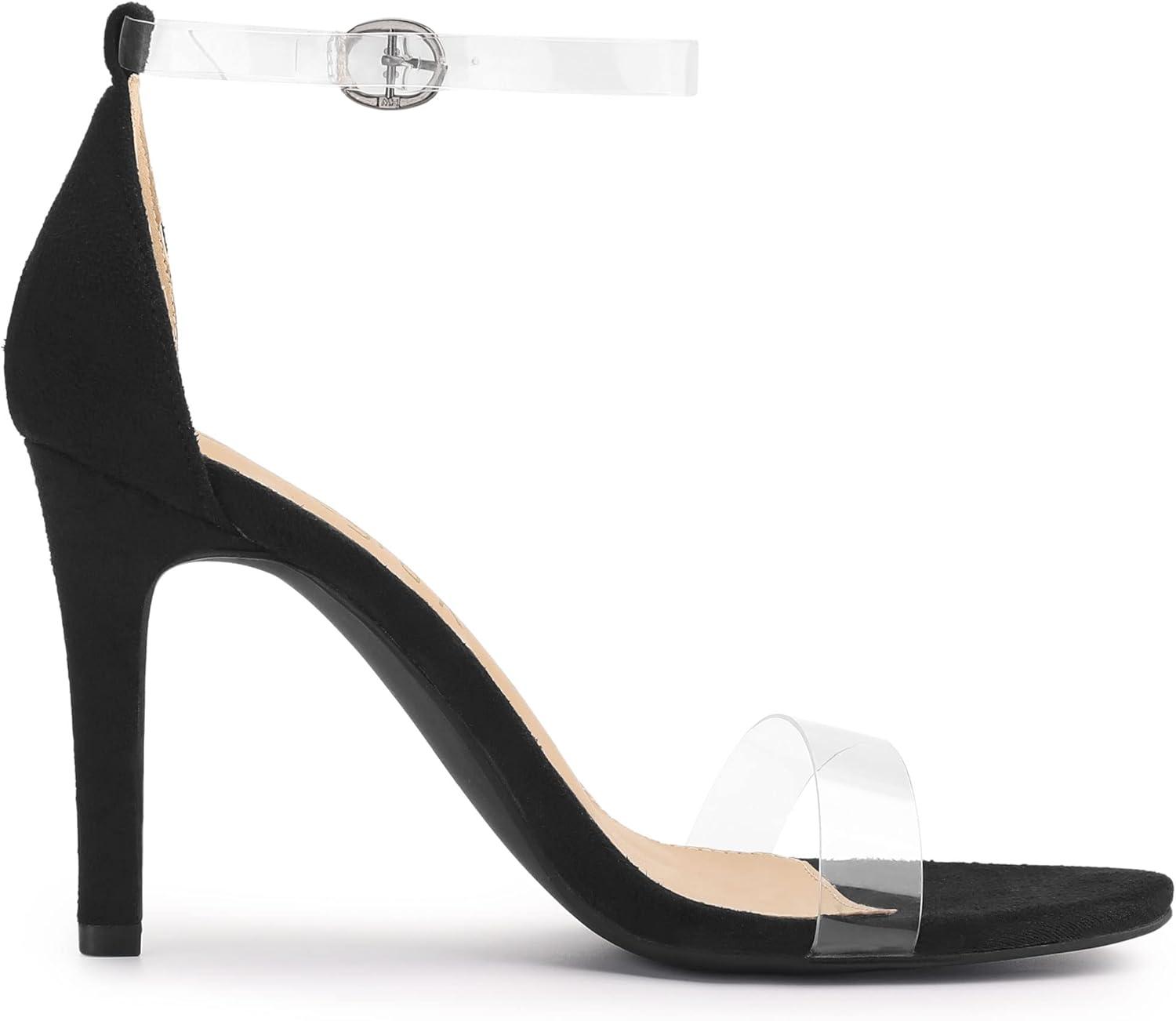 imageAllegra K Womens Open Toe Clear Ankle Strap Stiletto Heel SandalsBlack