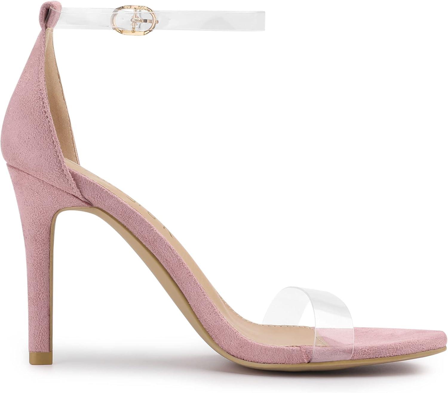 imageAllegra K Womens Open Toe Clear Ankle Strap Stiletto Heel SandalsDust Pink