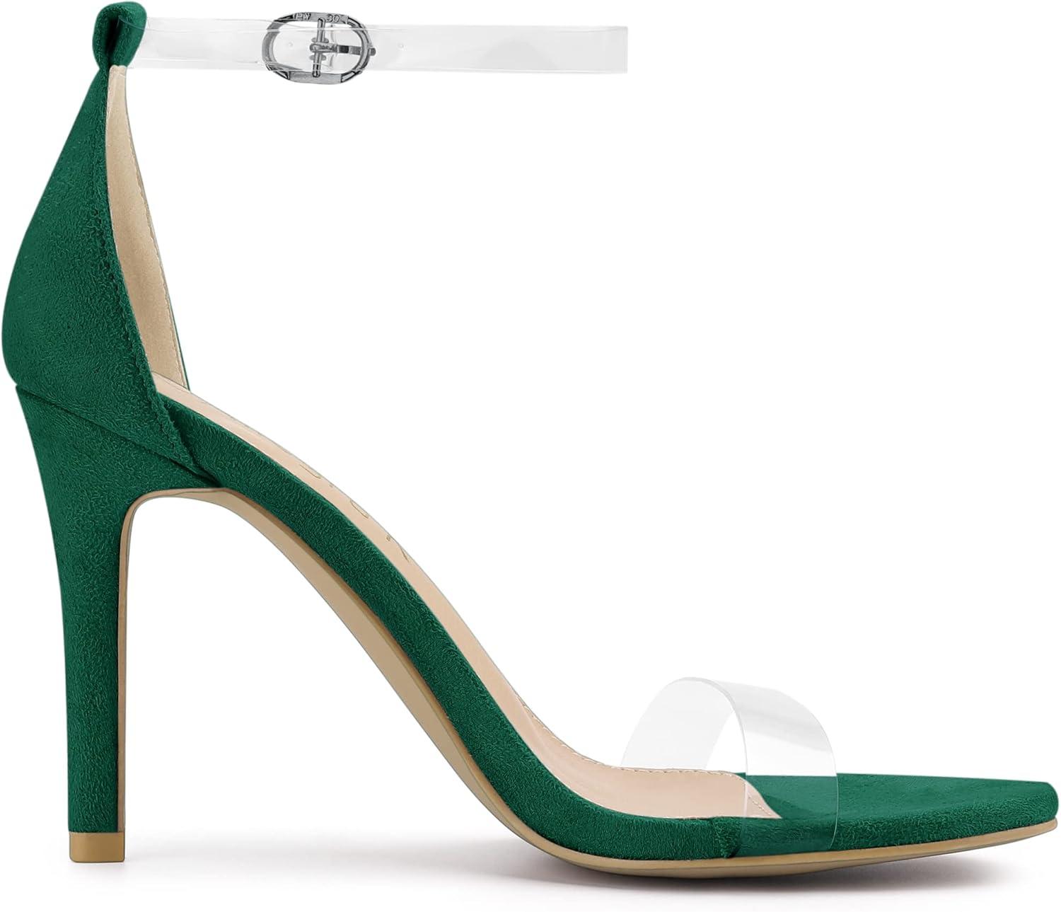 imageAllegra K Womens Open Toe Clear Ankle Strap Stiletto Heel SandalsEmerald Green