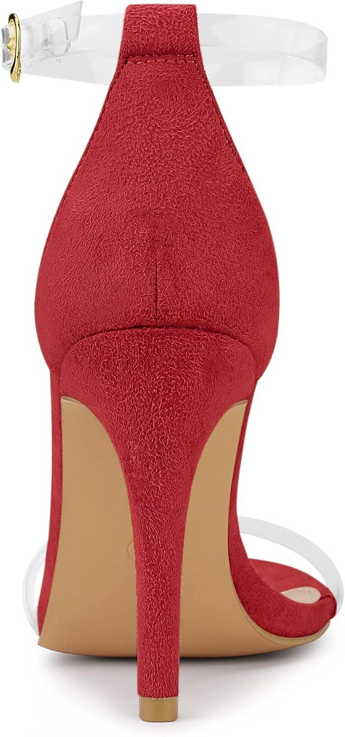 imageAllegra K Womens Open Toe Clear Ankle Strap Stiletto Heel SandalsRed