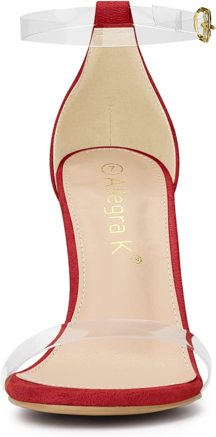 imageAllegra K Womens Open Toe Clear Ankle Strap Stiletto Heel SandalsRed