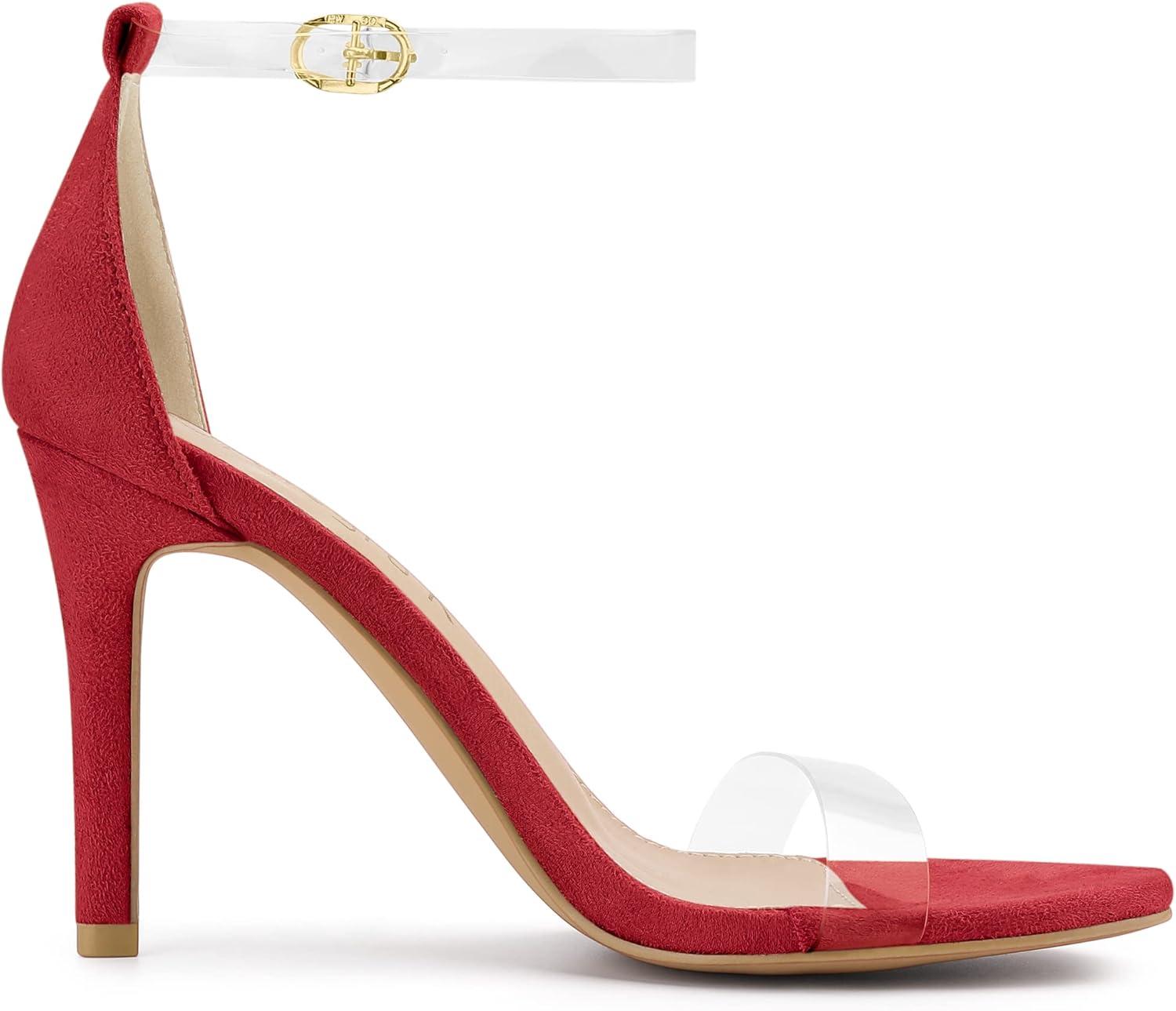 imageAllegra K Womens Open Toe Clear Ankle Strap Stiletto Heel SandalsRed