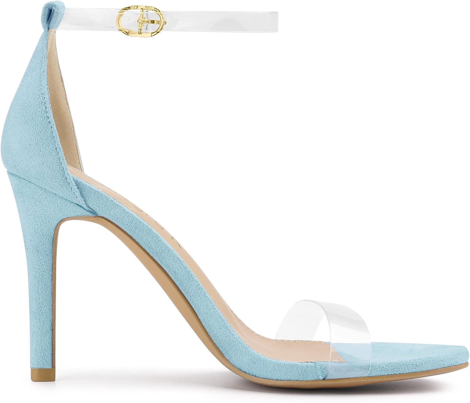 imageAllegra K Womens Open Toe Clear Ankle Strap Stiletto Heel SandalsSky Blue