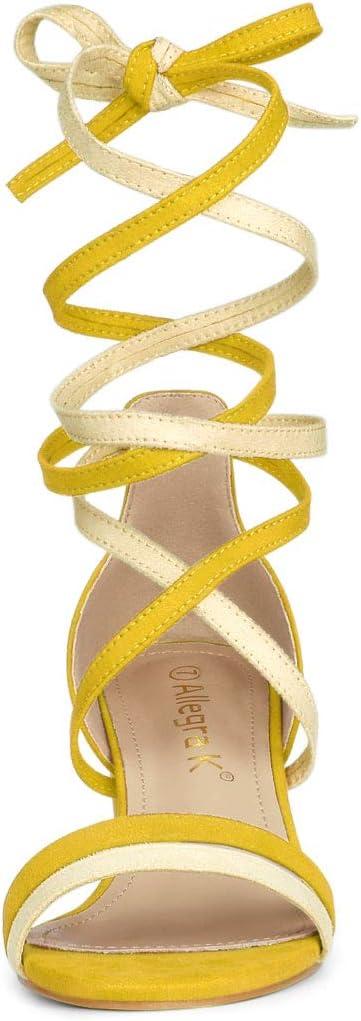 imageAllegra K Womens Open Toe Color Block Heel Lace Up SandalsYellow
