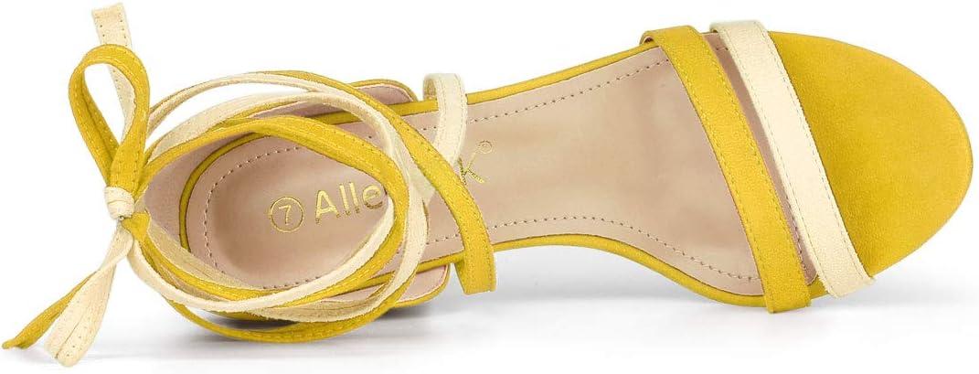 imageAllegra K Womens Open Toe Color Block Heel Lace Up SandalsYellow
