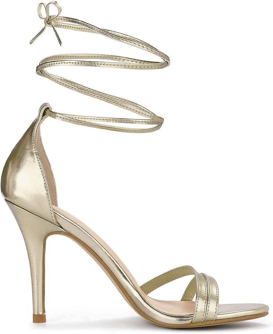 imageAllegra K Womens Open Toe Lace Up Stiletto Heels SandalsGold