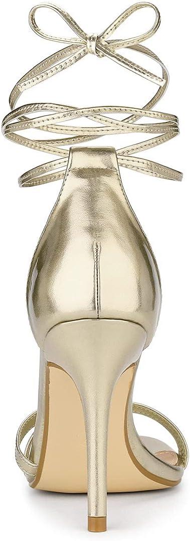 imageAllegra K Womens Open Toe Lace Up Stiletto Heels SandalsGold
