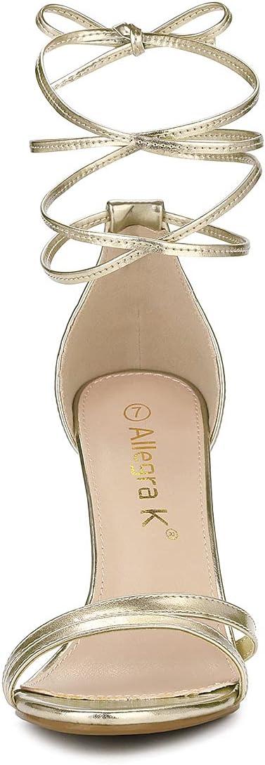 imageAllegra K Womens Open Toe Lace Up Stiletto Heels SandalsGold