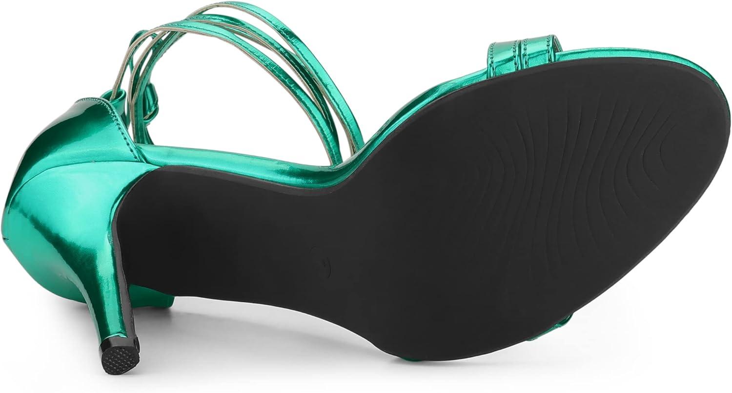 imageAllegra K Womens Open Toe Lace Up Stiletto Heels SandalsGreen