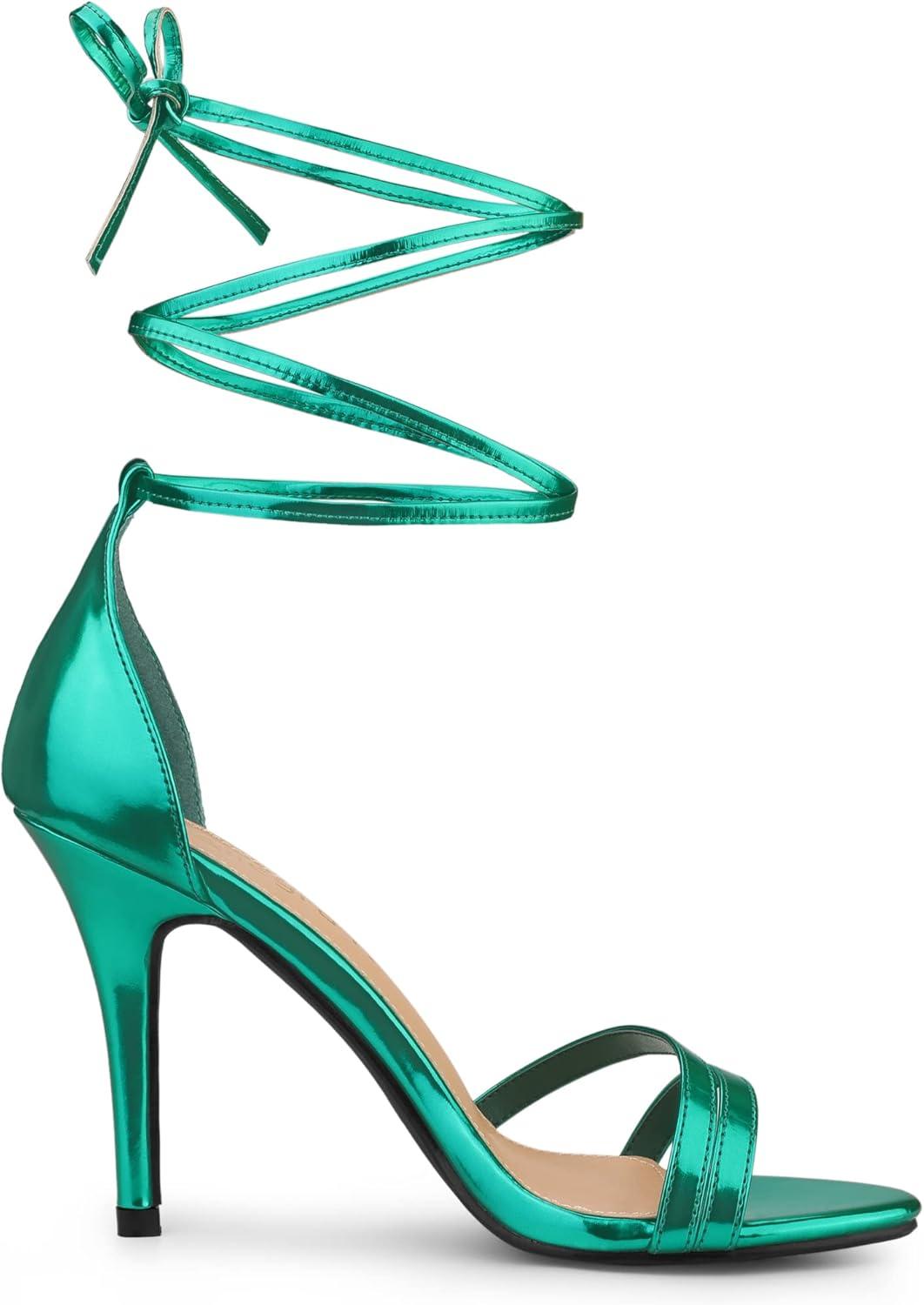 imageAllegra K Womens Open Toe Lace Up Stiletto Heels SandalsGreen