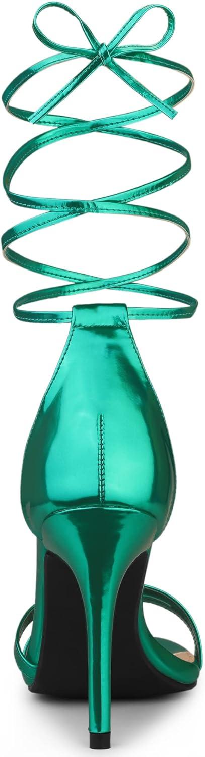 imageAllegra K Womens Open Toe Lace Up Stiletto Heels SandalsGreen