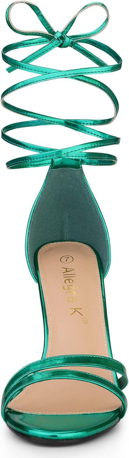 imageAllegra K Womens Open Toe Lace Up Stiletto Heels SandalsGreen