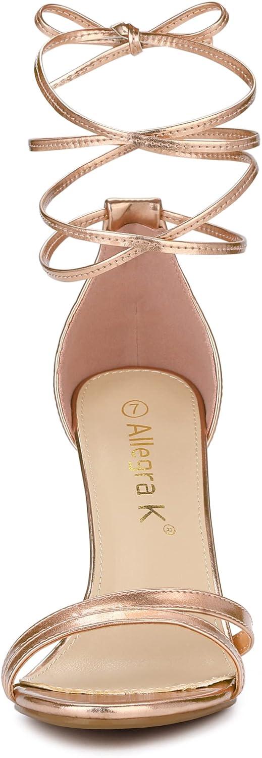 imageAllegra K Womens Open Toe Lace Up Stiletto Heels SandalsRose Gold