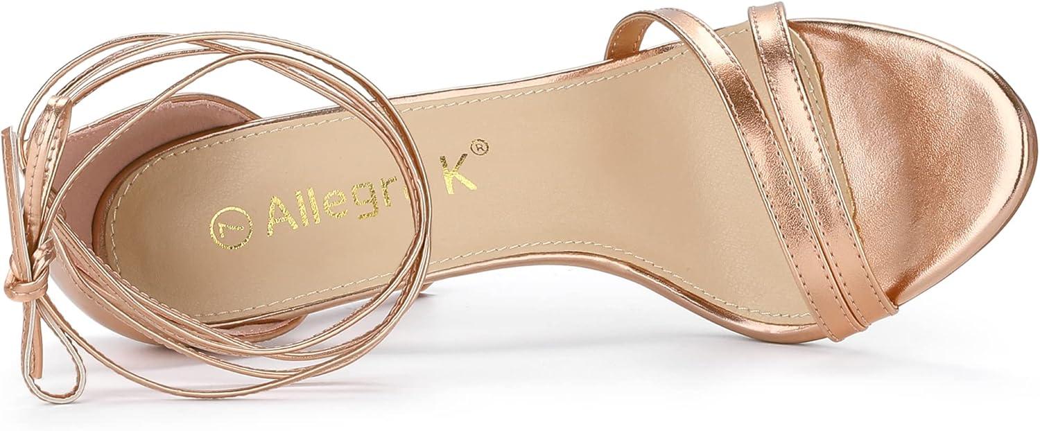 imageAllegra K Womens Open Toe Lace Up Stiletto Heels SandalsRose Gold