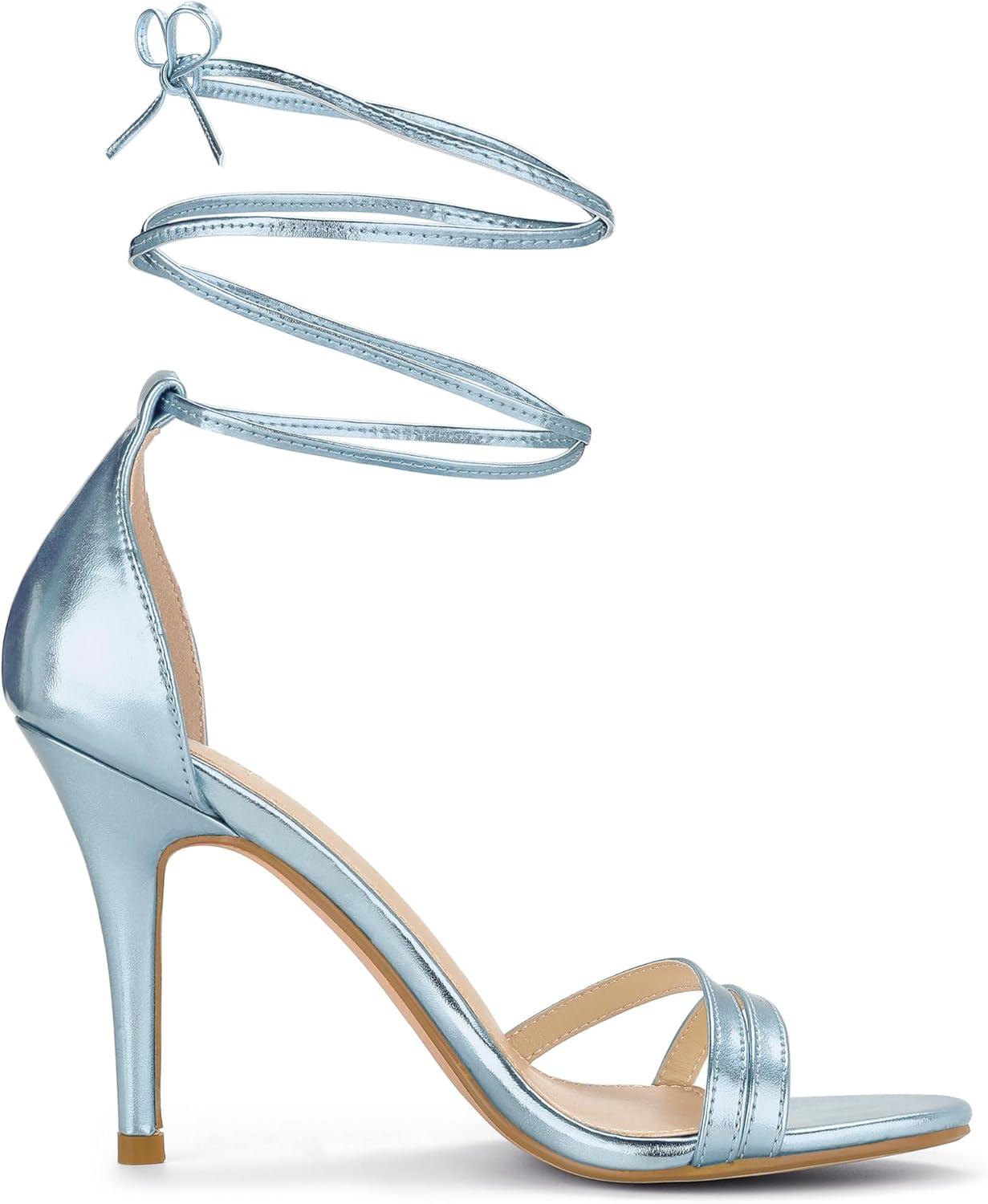 imageAllegra K Womens Open Toe Lace Up Stiletto Heels SandalsSky Blue