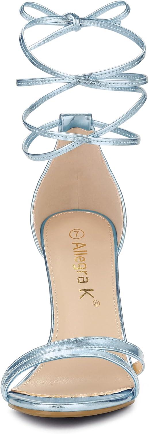 imageAllegra K Womens Open Toe Lace Up Stiletto Heels SandalsSky Blue