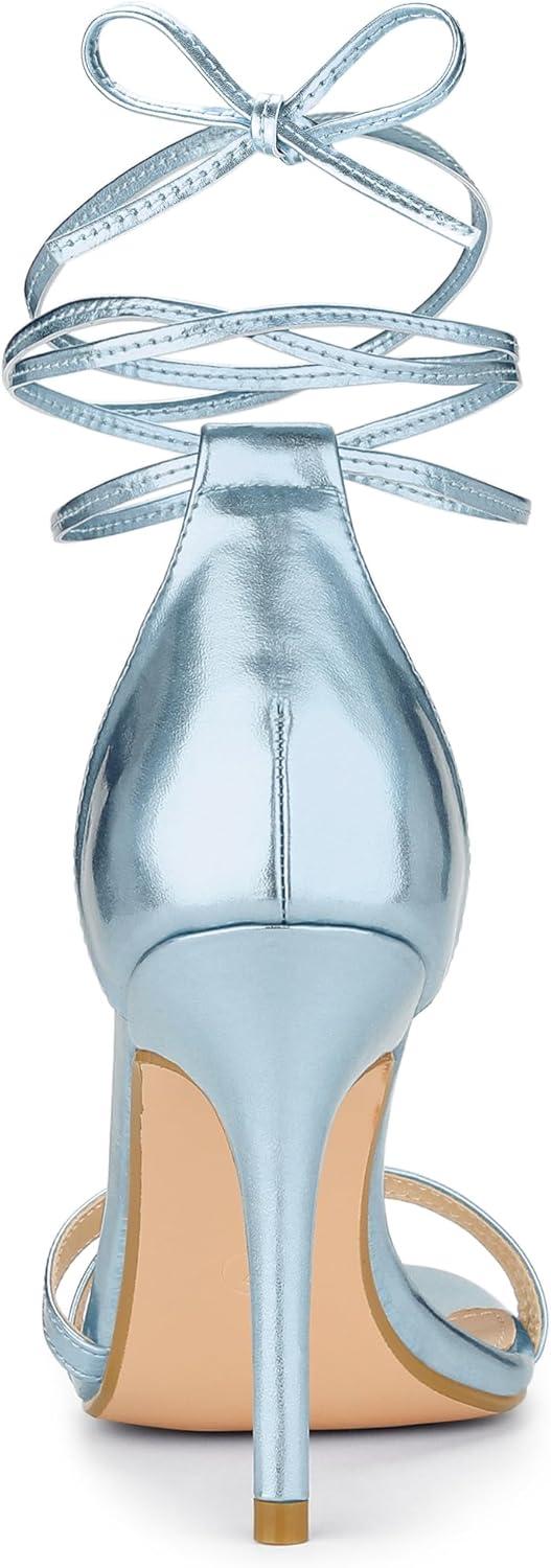 imageAllegra K Womens Open Toe Lace Up Stiletto Heels SandalsSky Blue