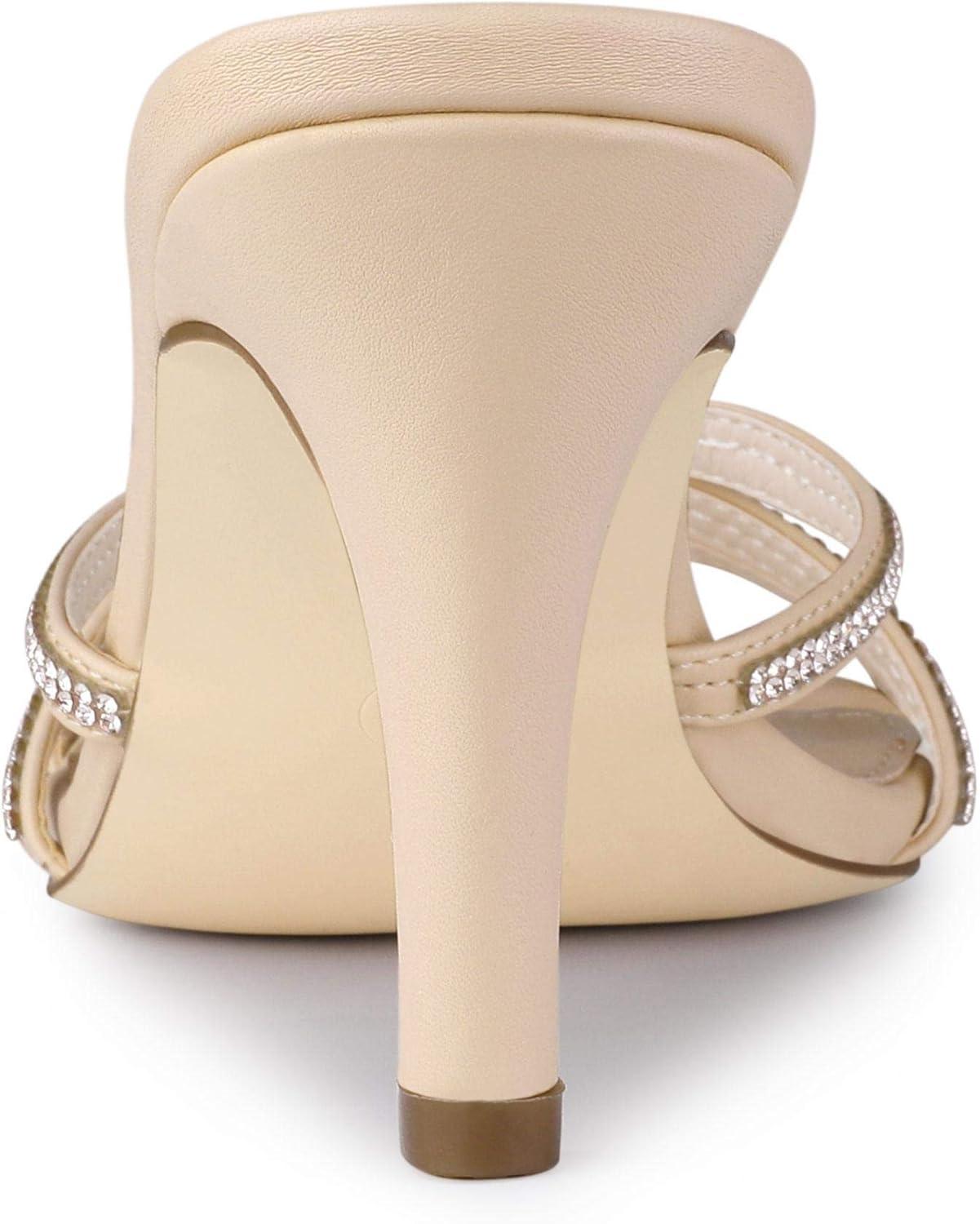 imageAllegra K Womens Open Toe Rhinestone Strappy Stiletto Heels Sandals Slip On Slip On MulesBeige