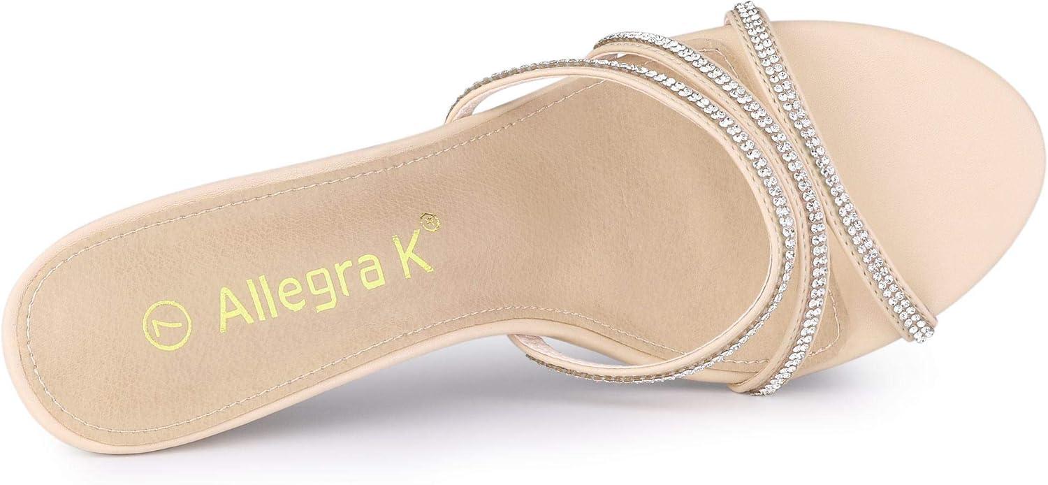 imageAllegra K Womens Open Toe Rhinestone Strappy Stiletto Heels Sandals Slip On Slip On MulesBeige