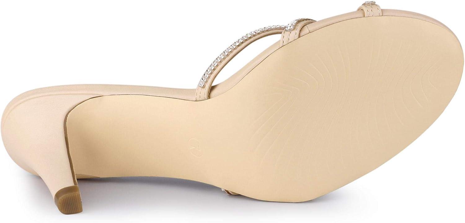 imageAllegra K Womens Open Toe Rhinestone Strappy Stiletto Heels Sandals Slip On Slip On MulesBeige