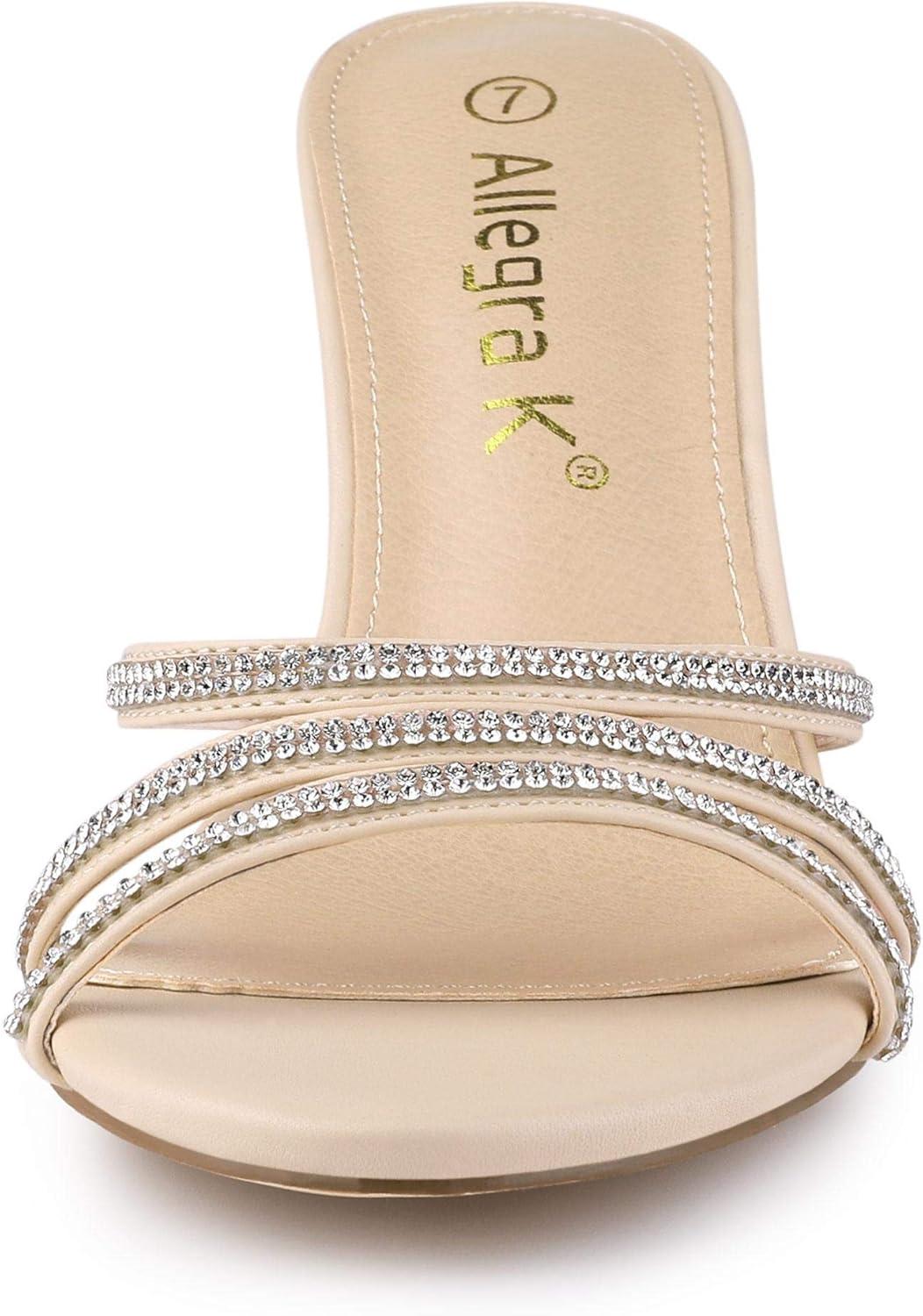 imageAllegra K Womens Open Toe Rhinestone Strappy Stiletto Heels Sandals Slip On Slip On MulesBeige