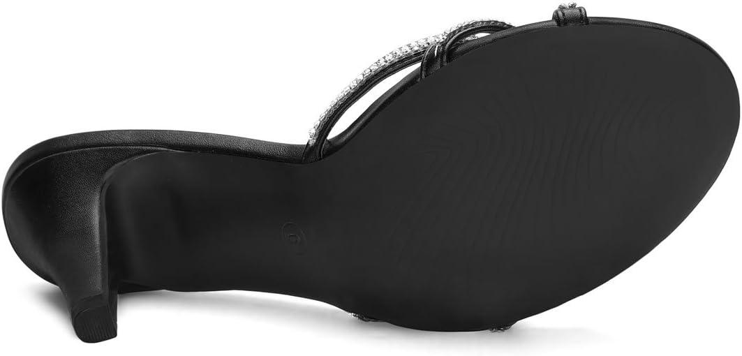 imageAllegra K Womens Open Toe Rhinestone Strappy Stiletto Heels Sandals Slip On Slip On MulesBlack